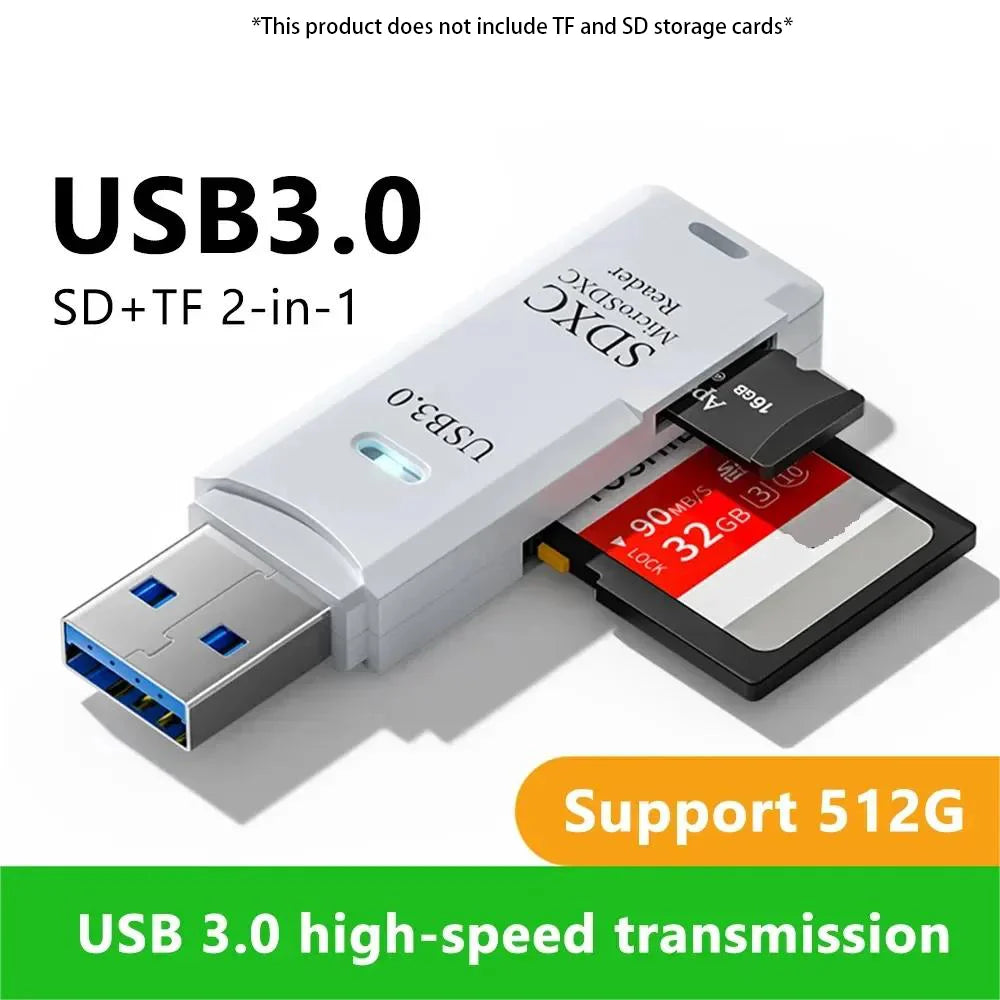 Lector Tarjetas Multifuncional 2 en 1 Alta Velocidad USB 3.0/2.0 (Soporta TF+SD) para Computadora/Tablet/Cámara/Laptop/Auto