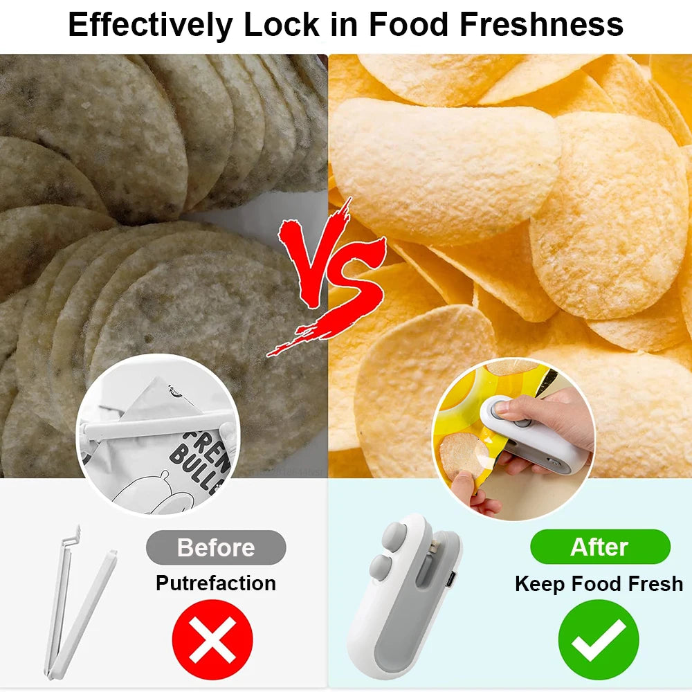Mini Selladora Térmica Portátil para Bolsas Plásticas Alimentos (Clip Sellador Manual Embalaje)