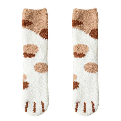 Calcetines Blancos Mujer Felpa Cálidos Diseño Kawaii Cartoon Patita Gato/Perro 3D Divertidos para Casa/Dormir