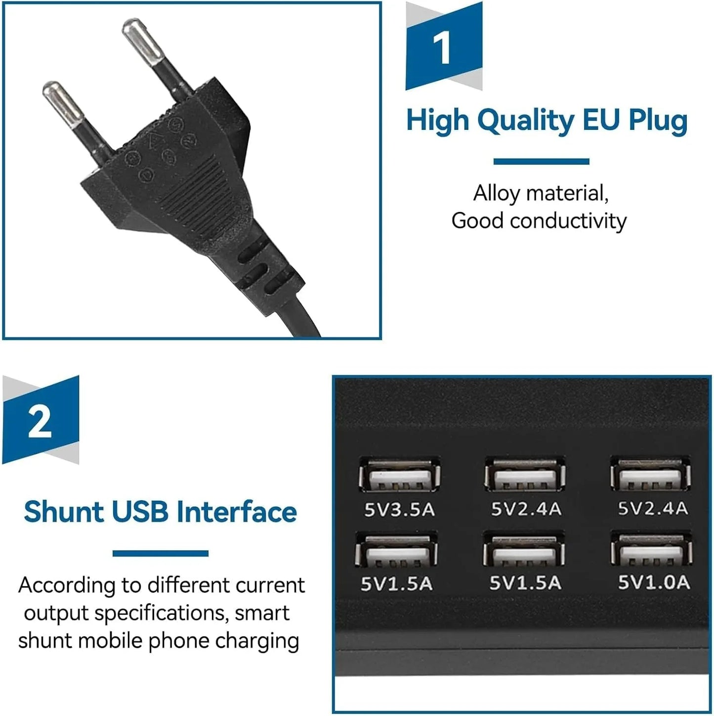Estación Carga USB Escritorio 12 Puertos Hub Múltiple Adaptador para Teléfono Móvil/Dispositivos USB