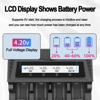 Cargador USB Inteligente Baterías LCD (1/2/4 Ranuras) para Litio Recargable 18650 (4.2V) / Ni-MH AA/AAA (1.2V)
