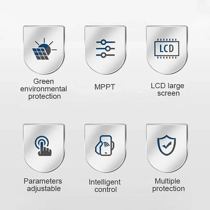 Controlador Carga Solar MPPT 30A/60A 12V/24V LCD Display Bluetooth/WiFi Snap-On Almacenamiento Energía