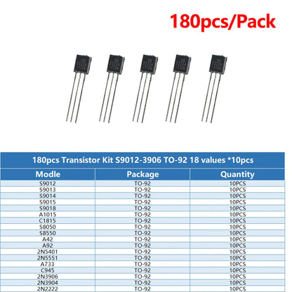 Kit Surtido Transistores BJT TO-92 NPN/PNP (A1015, BCxxx, S8xxx, 2Nxxxx) - 50-900 Piezas