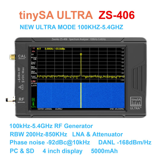 Analizador de Espectro Portátil TinySA Ultra Plus (ZS-406) Pantalla Táctil 3.95" Batería Integrada Original