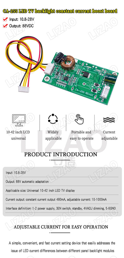 Placa Driver Backlight LED Universal CA-255 10-48" Inverter Boost Módulo Step-Up
