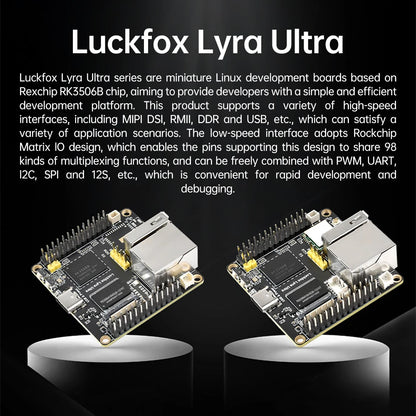 Placa Desarrollo Luckfox Lyra Ultra W (RK3506B, 8GB eMMC, WiFi6/PoE, Audio, DisplayPort, Linux)