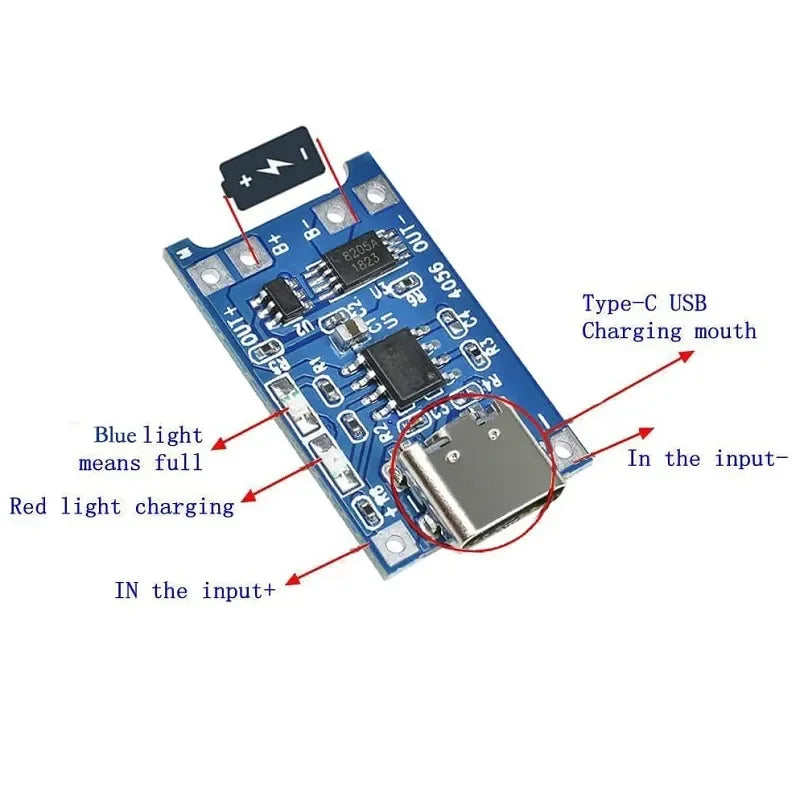 TP4056 5V 1A Type-c USB 18650 Lithium Battery Charging Board Charger Module with Protection Dual Functions
