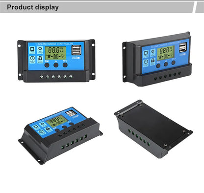 Controlador Carga Solar PWM 10A 12V/24V Control Luz/Tiempo Auto Dual USB LCD
