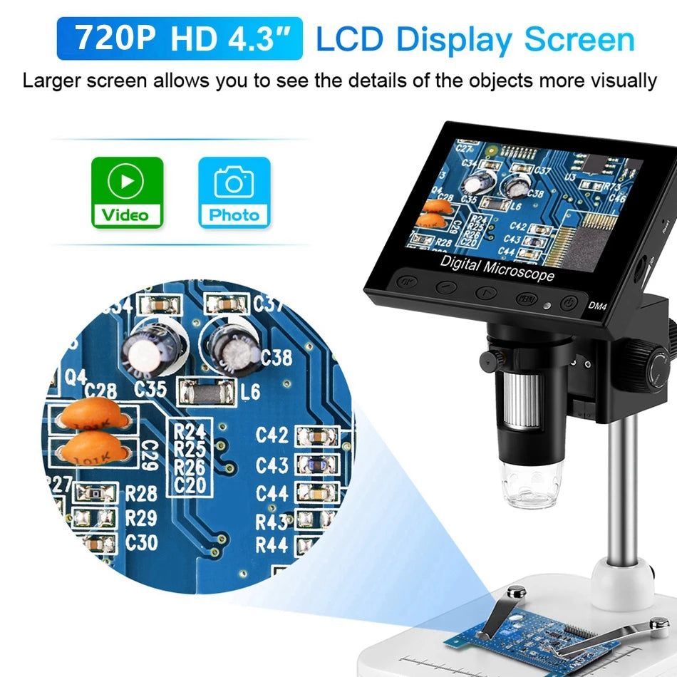 Elikliv EDM4 4.3" LCD Digital Microscope for Electronic 1000x Coin Magnifier Repair Microscope with LED Lights for PC Windows