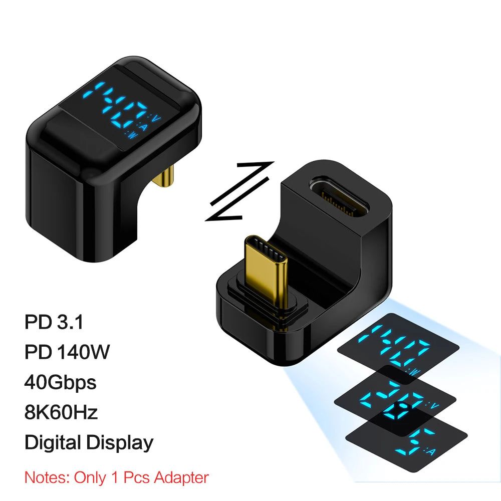 Adaptador USB-C Ángulo Recto 90°/Forma U (USB4 40Gbps, PD 140W, 8K@60Hz) para Thunderbolt 3/4