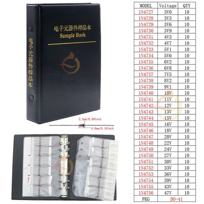 Kit Surtido Diodos (Zener/TVS/Schottky Rápido) DIP/SMD para Electrónica DIY