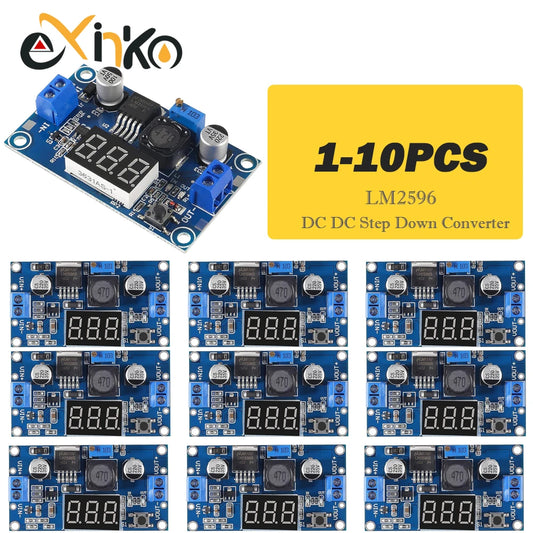 Lote 5/10 Pcs Módulo Convertidor Buck LM2596 DC-DC Step-Down con Voltímetro LED 4.0-40V a 1.3-37V