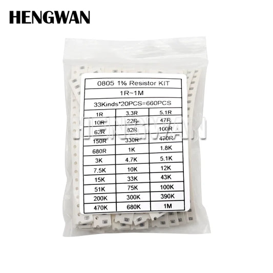 Kit Surtido Resistencias SMD 1% (0201-1206, 33 Valores x 20pcs = 660pcs, 1R-1M Ohm) Set Resistencia