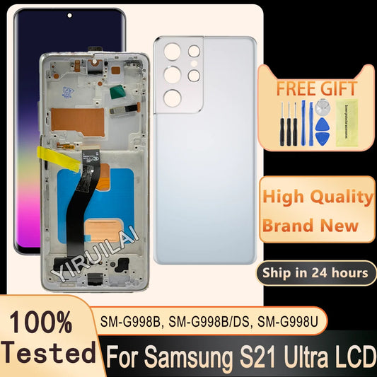 Pantalla S21Ultra de calidad TFT de 6,67 pulgadas con marco para Samsung S21 Ultra 5G G998 G998U G998B, montaje de digitalizador con pantalla táctil
