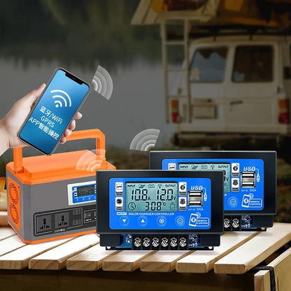 Controlador Carga Solar MPPT 30A/60A 12V/24V LCD Display Bluetooth/WiFi Snap-On Almacenamiento Energía