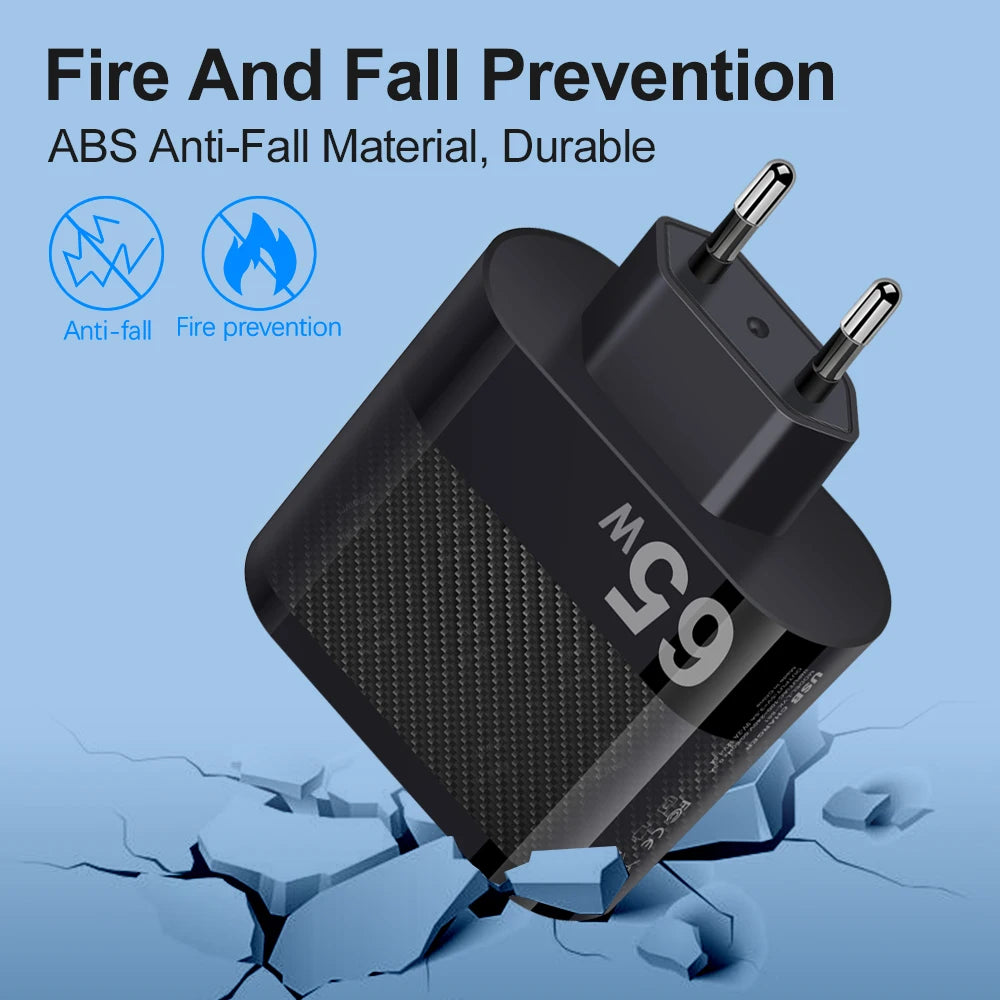Cargador Pared USB Múltiple 6 Puertos 65W Carga Rápida Alta Velocidad (PD, QC 3.0) Adaptador Móvil para Huawei Mate 60/Xiaomi 13