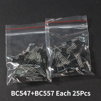 Kit Transistores NPN BC547B + PNP BC557B TO-92 (25 de c/u, Total 50 Piezas)