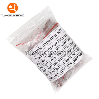 Kit Surtido Capacitor Cerámico (2pF-0.1uF, 50V, 30 Valores x 10 Unidades) DIY - Pack 300 Piezas