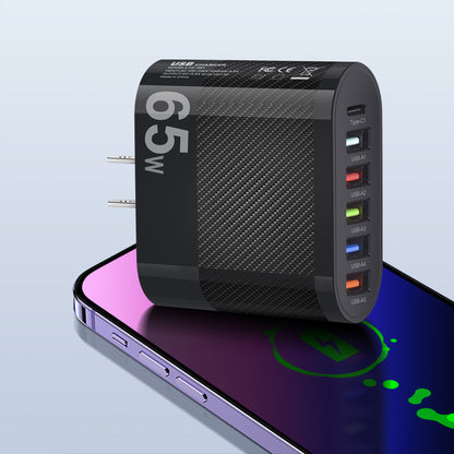 Cargador Pared USB Múltiple 6 Puertos 65W Carga Rápida Alta Velocidad (PD, QC 3.0) Adaptador Móvil para Huawei Mate 60/Xiaomi 13
