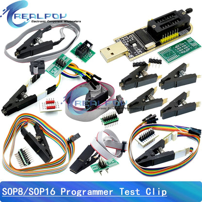 Kit Programador USB CH341A/CH341B 24/25 Series EEPROM Flash BIOS + Clip Test SOP8/SOP16/SOIC8/SOIC16 Clamp