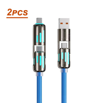 Cable Carga USB Multifunción 4 en 1 MFISH (USB/Tipo C/Lightning, Max 240W) Carga Rápida y Sincronización Datos para iPhone 15/16/iPad