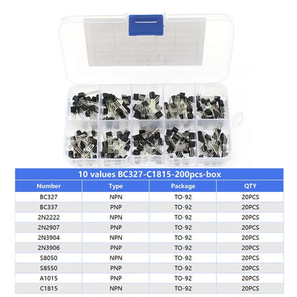 Kit Surtido Transistores BJT TO-92 NPN/PNP (A1015, BCxxx, S8xxx, 2Nxxxx) - 50-900 Piezas