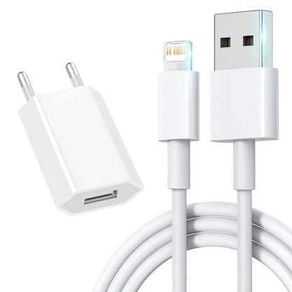 Cargador USB EU Carga Rápida para iPhone 6S-14 Pro Max/Plus/X/XR/XS con Cable Datos USB (1m/1.5m/2m)