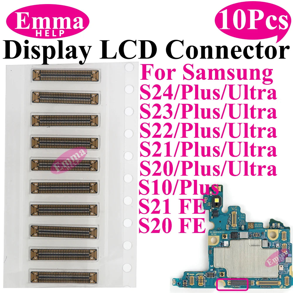 Conector de pantalla a bordo para Samsung S24 Plus S23 Ultra S22 S21 S20 FE Note 20 S10 LiteLCD pantalla FPC en enchufe de placa base, 10 Uds.