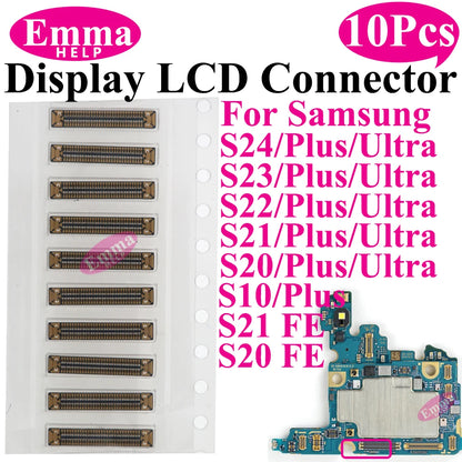 Conector de pantalla a bordo para Samsung S24 Plus S23 Ultra S22 S21 S20 FE Note 20 S10 LiteLCD pantalla FPC en enchufe de placa base, 10 Uds.