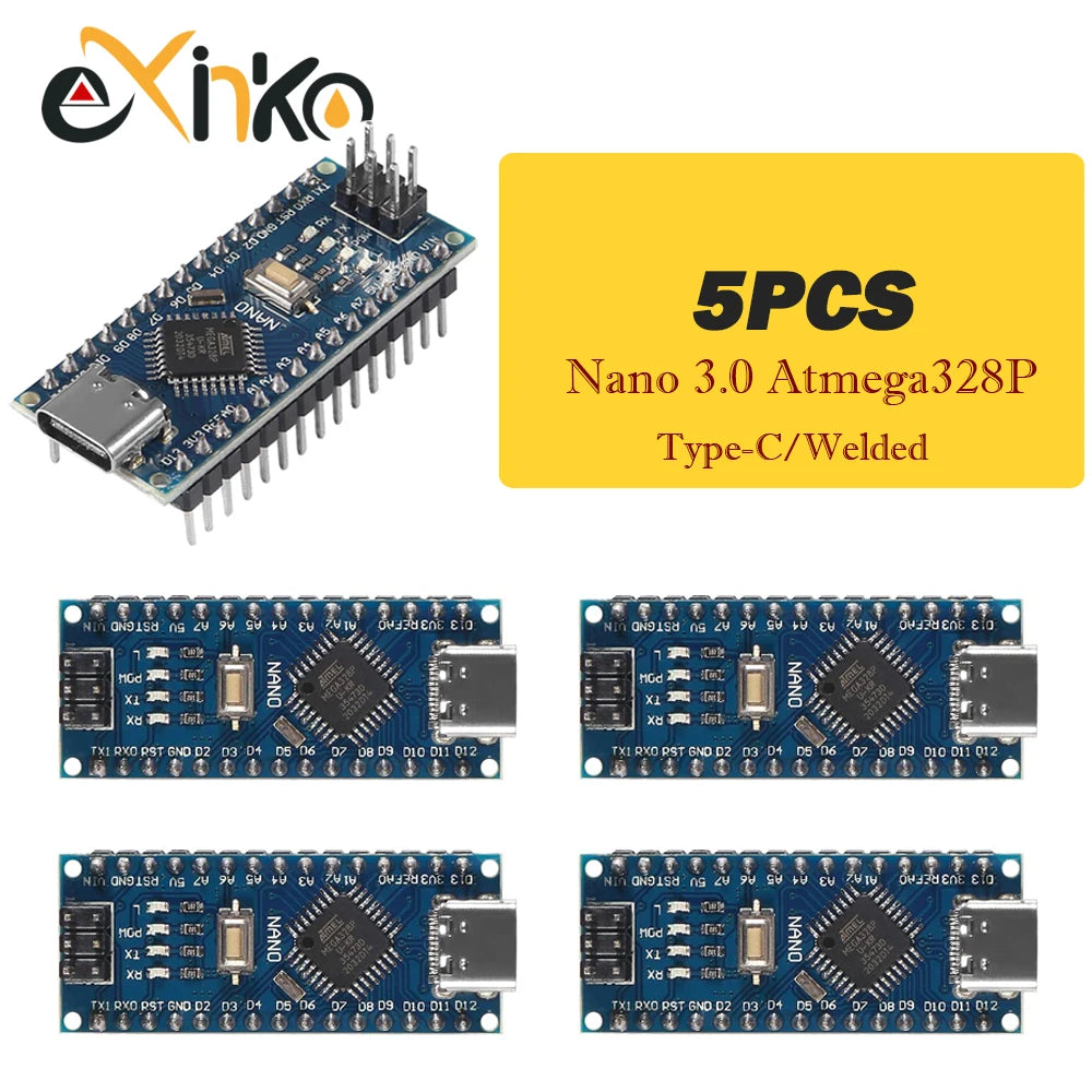 Placa Nano 3.0 (ATMEGA328P, 16MHz, CH340) con Bootloader (Puerto Mini/Tipo C/Micro USB) para Arduino (1-10 Unidades)