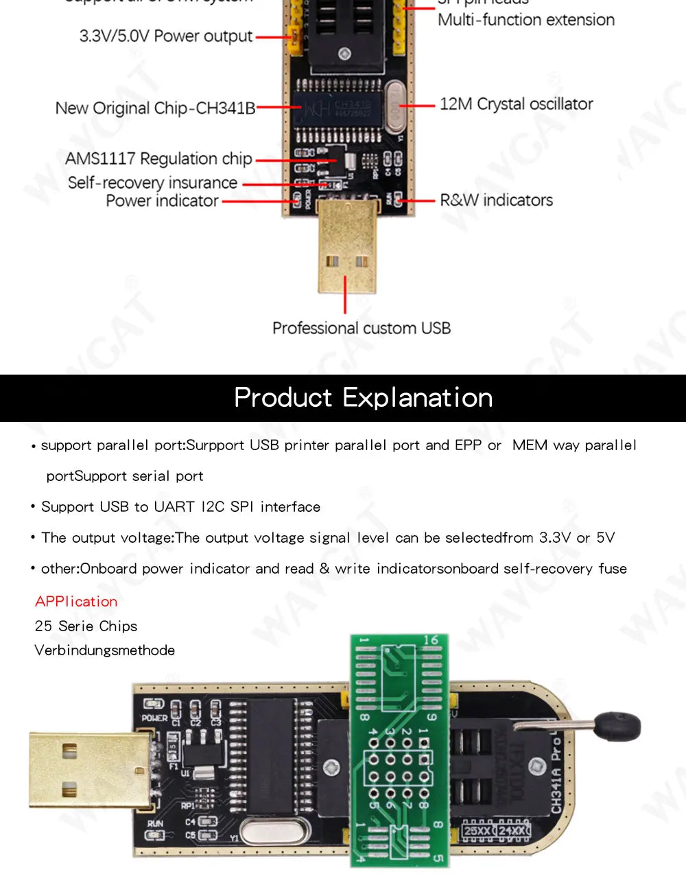 Kit Programador USB CH341 24/25 Series EEPROM Flash BIOS + Clip Test SOIC8/SOP8