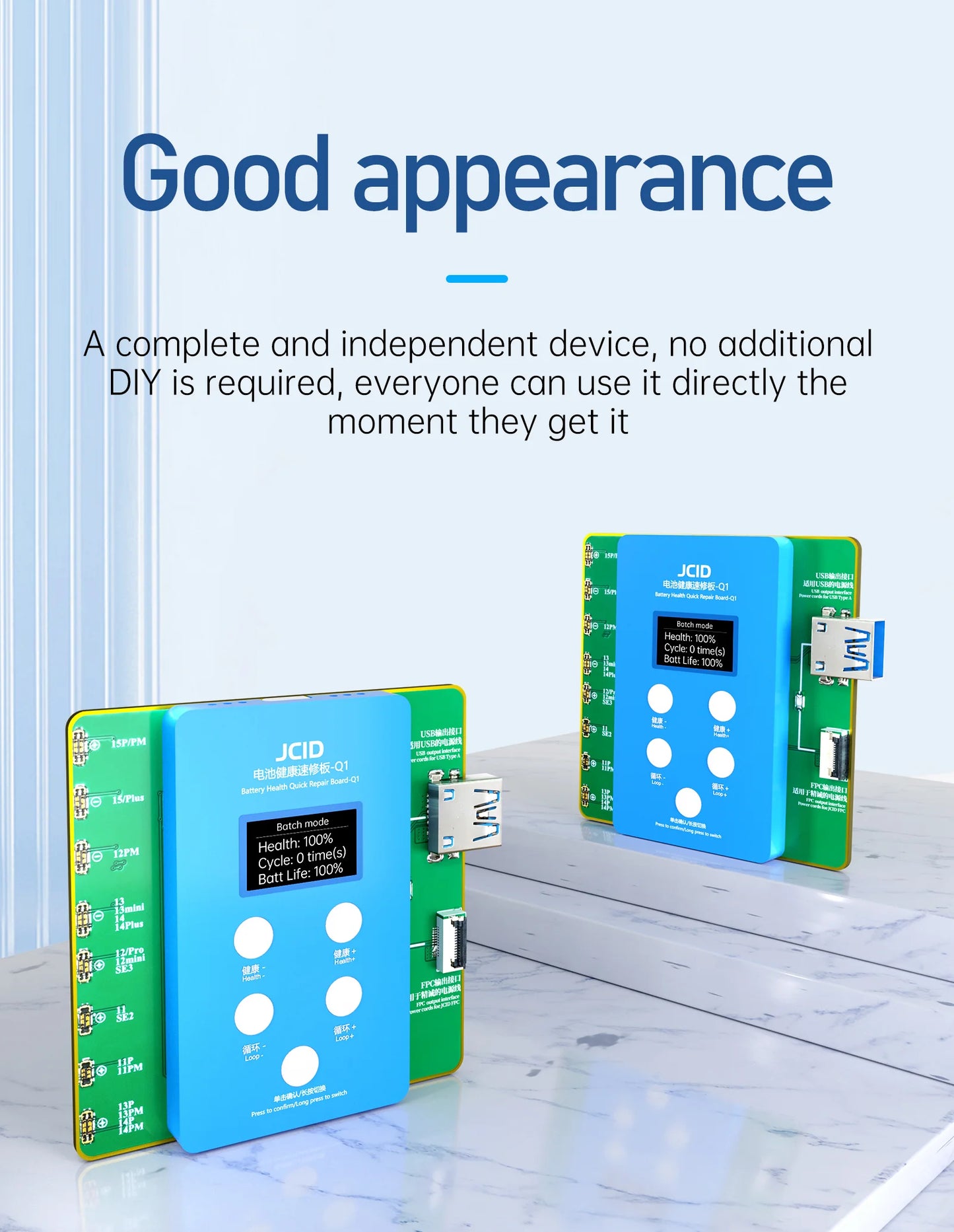 JCID JC Q1 Battery Health Quick Repair Board for iPhone 11, to 15 Pro, Solve Window, Pop-up Modify Battery Cycle, No Need FPC