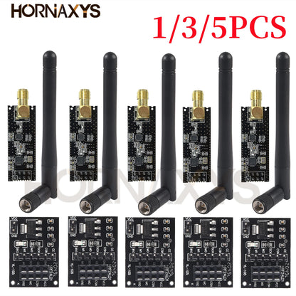 Módulo Transceptor RF Inalámbrico NRF24L01+PA+LNA (2.4G, 1100m) con Antena y Adaptador Breakout 3.3V (5 Unidades)