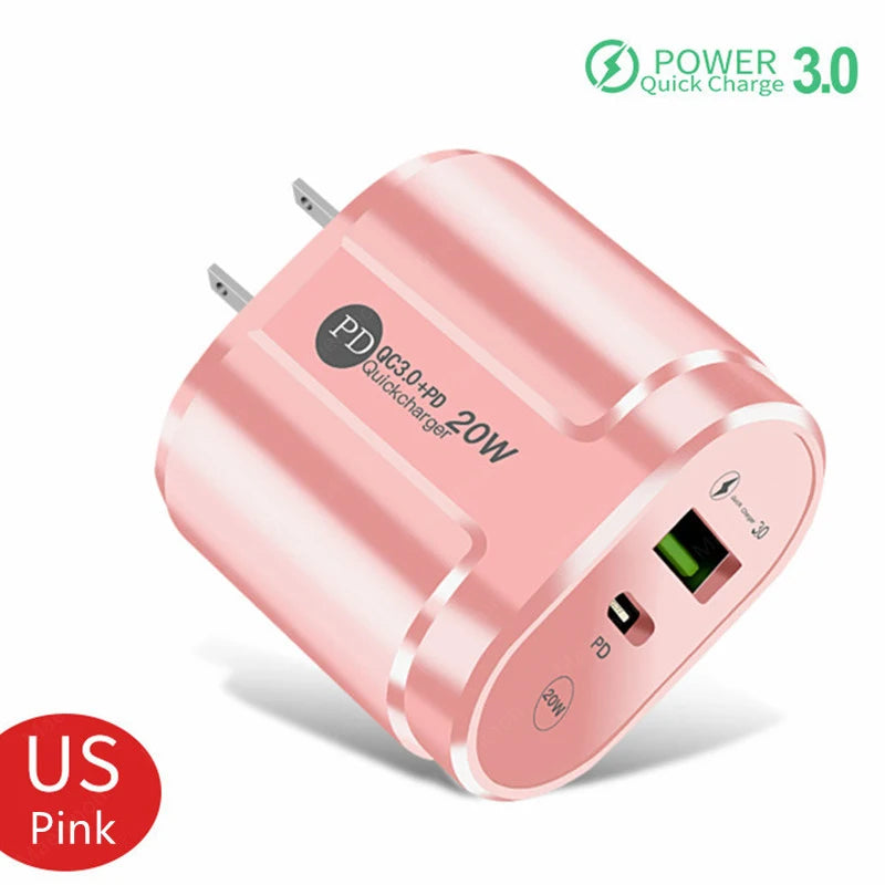 Cargador USB Doble Puerto (Quick Charge 3.0, PD 20W Tipo C) Adaptador Carga Rápida para iPhone 13/12Pro/Huawei/Xiaomi/Samsung