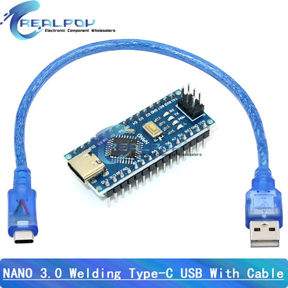 Placa Nano 3.0 (ATMEGA328P, 16MHz, CH340) con Bootloader (Puerto Mini/Tipo C/Micro USB) + Cable USB compatible Arduino