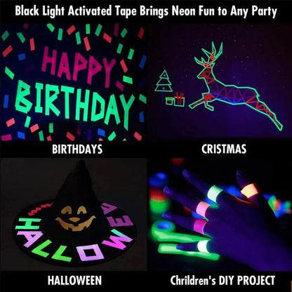 Cinta Tela Neón Fluorescente Gaffer (Brilla Oscuridad UV Blacklight) para Fiesta/Manualidades (Pack 6 Rollos)
