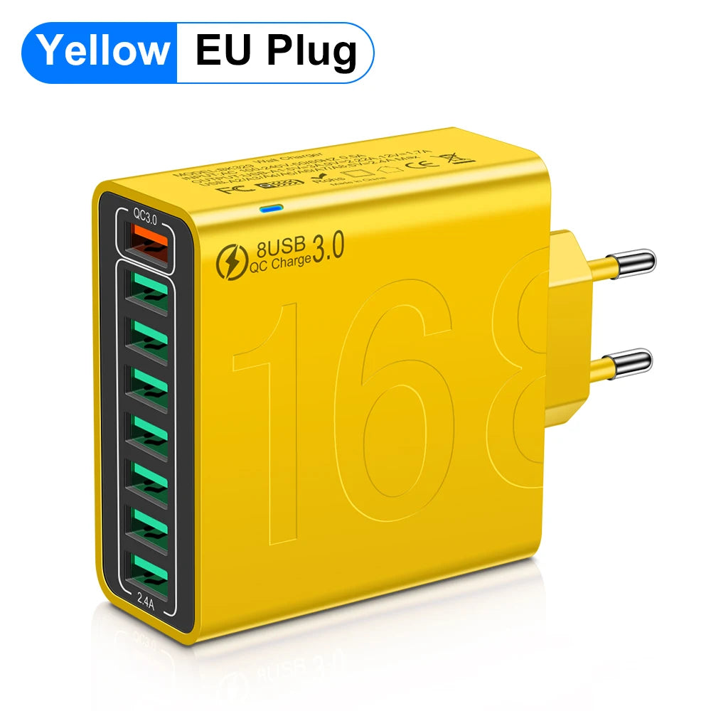 Cargador Pared Rápido USB Total 150W QC 3.0 Adaptador Carga Móvil Enchufe EU/US/KR para iPhone/Xiaomi/Huawei