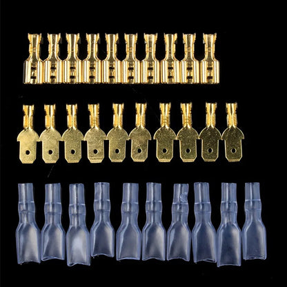 Set Terminales Conector Cable Hembra/Macho Spade Crimp (2.8/4.8/6.3mm) con Mangas Aislantes Transparentes (200 Piezas)