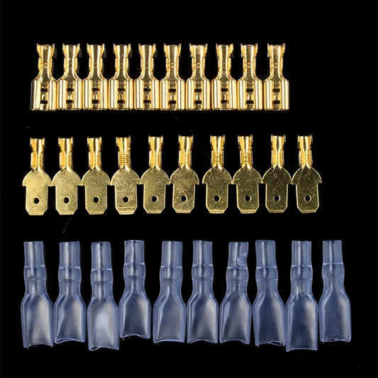 Set Terminales Conector Cable Hembra/Macho Spade Crimp (2.8/4.8/6.3mm) con Mangas Aislantes Transparentes (200 Piezas)