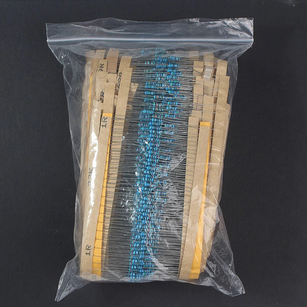 Kit Surtido Resistencias Película Metálica 1/4W 1% (1 Ohm - 10M Ohm) DIY Electrónico (500/2500 Piezas)