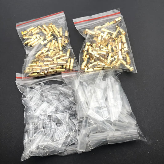 Kit Conectores Terminales Bala Latón Macho/Hembra 3.9mm con Cubierta Aislante para Cable Motocicleta (200 Piezas)