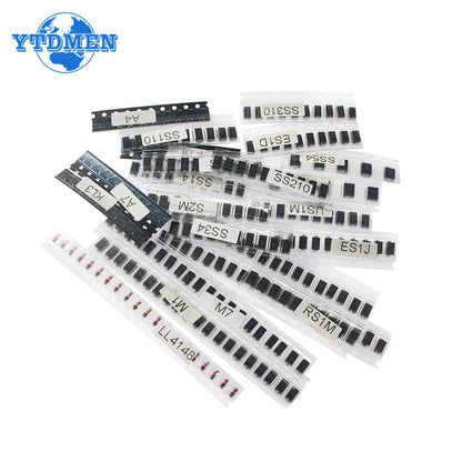 Kit Surtido Diodos Rectificadores SMD (Schottky/Switching) M1/M4/M7/SS14/SS24/RS1M/US1M/SS34/SS54/BAT54C/BAT54S/LL4148 (260 Piezas)