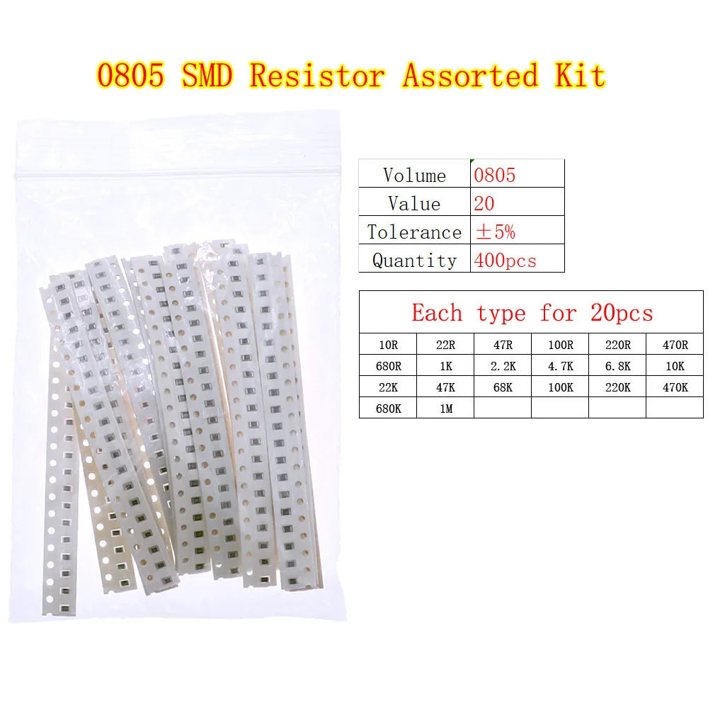 Kit Surtido Resistencias Fijas Chip SMD (0402 a 2512) - Rango 0Ω a 10MΩ