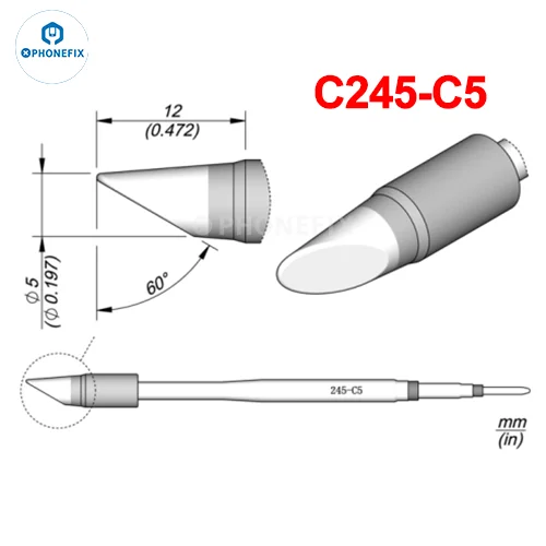 Puntas Cautín Soldador PHONEFIX Serie C245/C470 para Estación JBC / Mango Universal T245/T470 (Reparación PCB/IC)