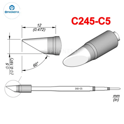 Puntas Cautín Soldador PHONEFIX Serie C245/C470 para Estación JBC / Mango Universal T245/T470 (Reparación PCB/IC)