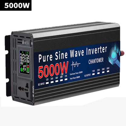 Inversor Onda Pura DC 12V/24V a AC 110V/220V (2000W-5000W) Convertidor Voltaje Portátil Auto/Solar