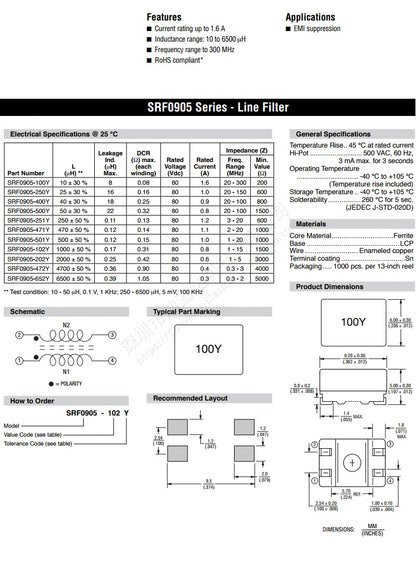 Choque Modo Común Moldeado SMD 0905 - Varios Valores (10uH a 2mH) - Lote 5 Piezas