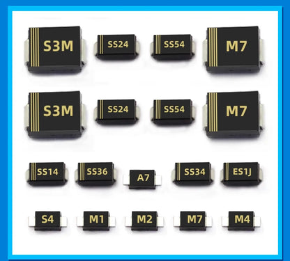 Diodo Schottky SMD (SS12/SS14/SS24/SS26/SS34/SS36/SS54/SS110/SS2200, SMA) (20 Unidades)