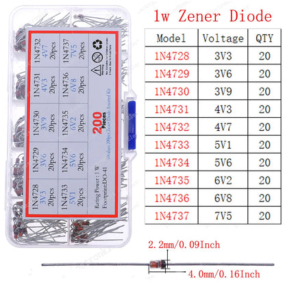 Kit Surtido Diodos (Rectificador/Zener/Schottky Rápido/Switching) DIP/SMD (1N4148, 1N4007, 1N5819, FR107, etc.)