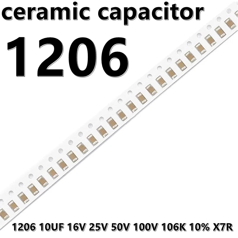 Capacitor Cerámico SMD 1206 (10uF 106K, 16V-100V, X7R 10%) - Pack 100 Unidades